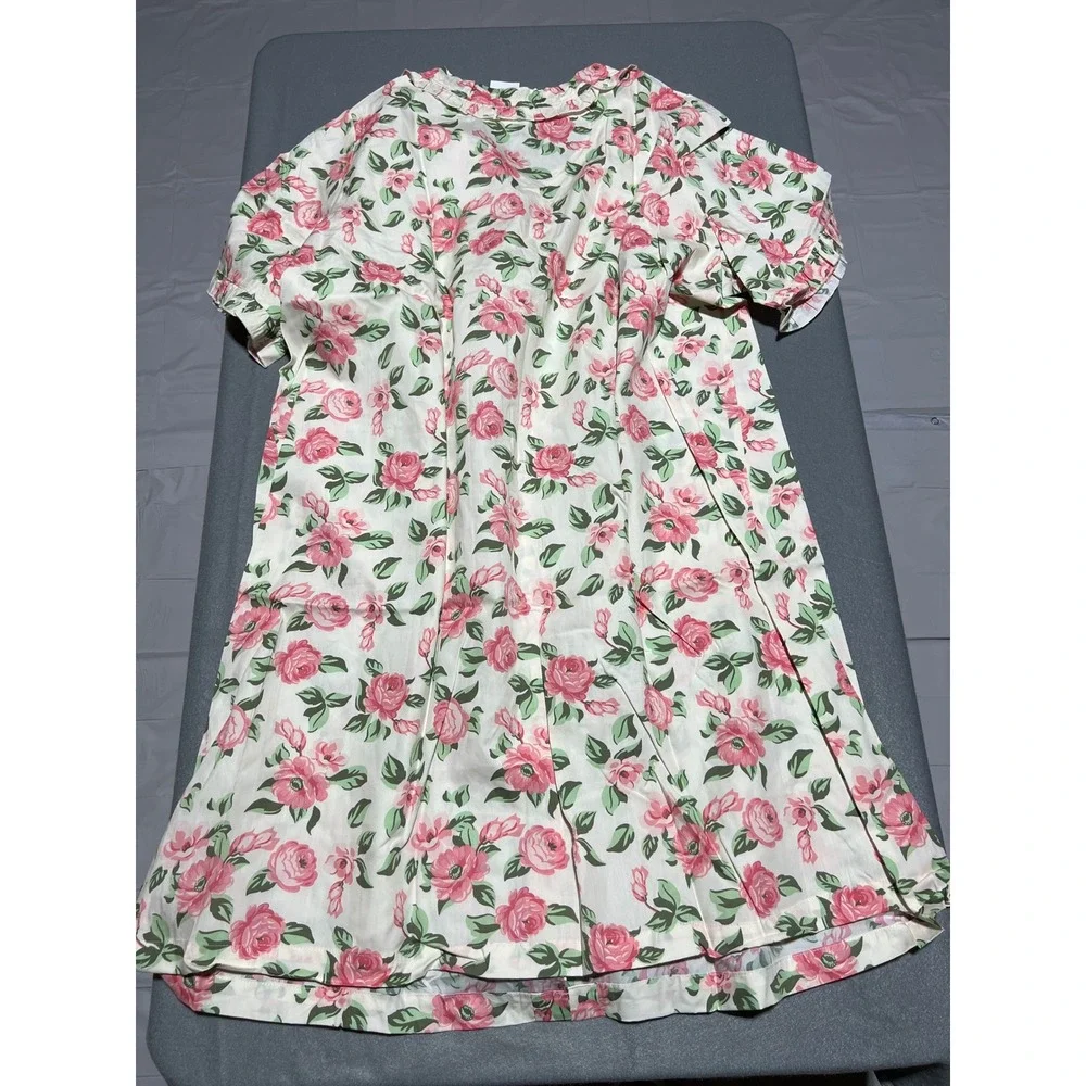 National Floral Snap Front House Dress Duster Lounger Pink Roses Robe Cotton 3X